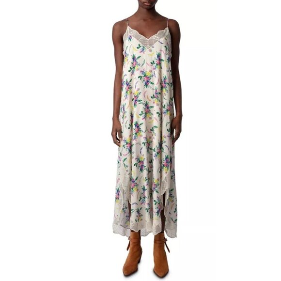 New Zadig & Voltaire Ristyl Soft Bouquet Maxi Dress Size L Peach and Love - Picture 1 of 8